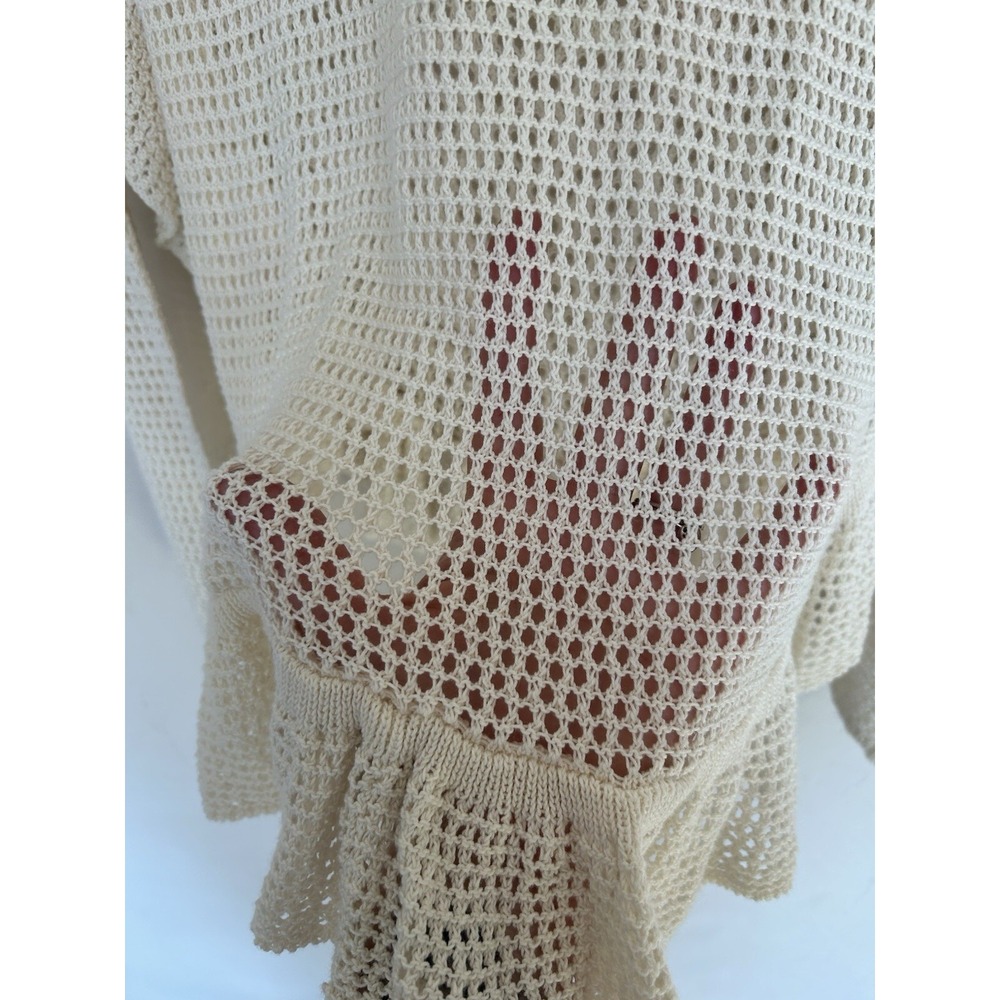 Angel Of The North Anthropologie Cream Open Knit S Ruffle Sweater Cottagecore - Picture 8 of 8